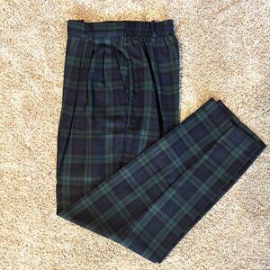 Vintage Christy Girl Navy Blue and Green Plaid tapered pants with Pockets S= 8